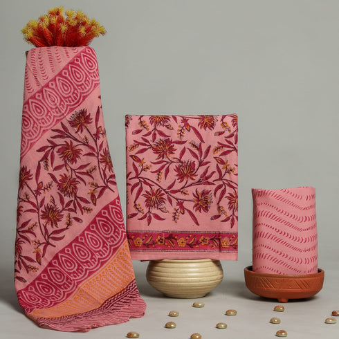 Exclusive Hand Block Print Cotton Suit Set with Mulmul Dupatta (PRMUL11)